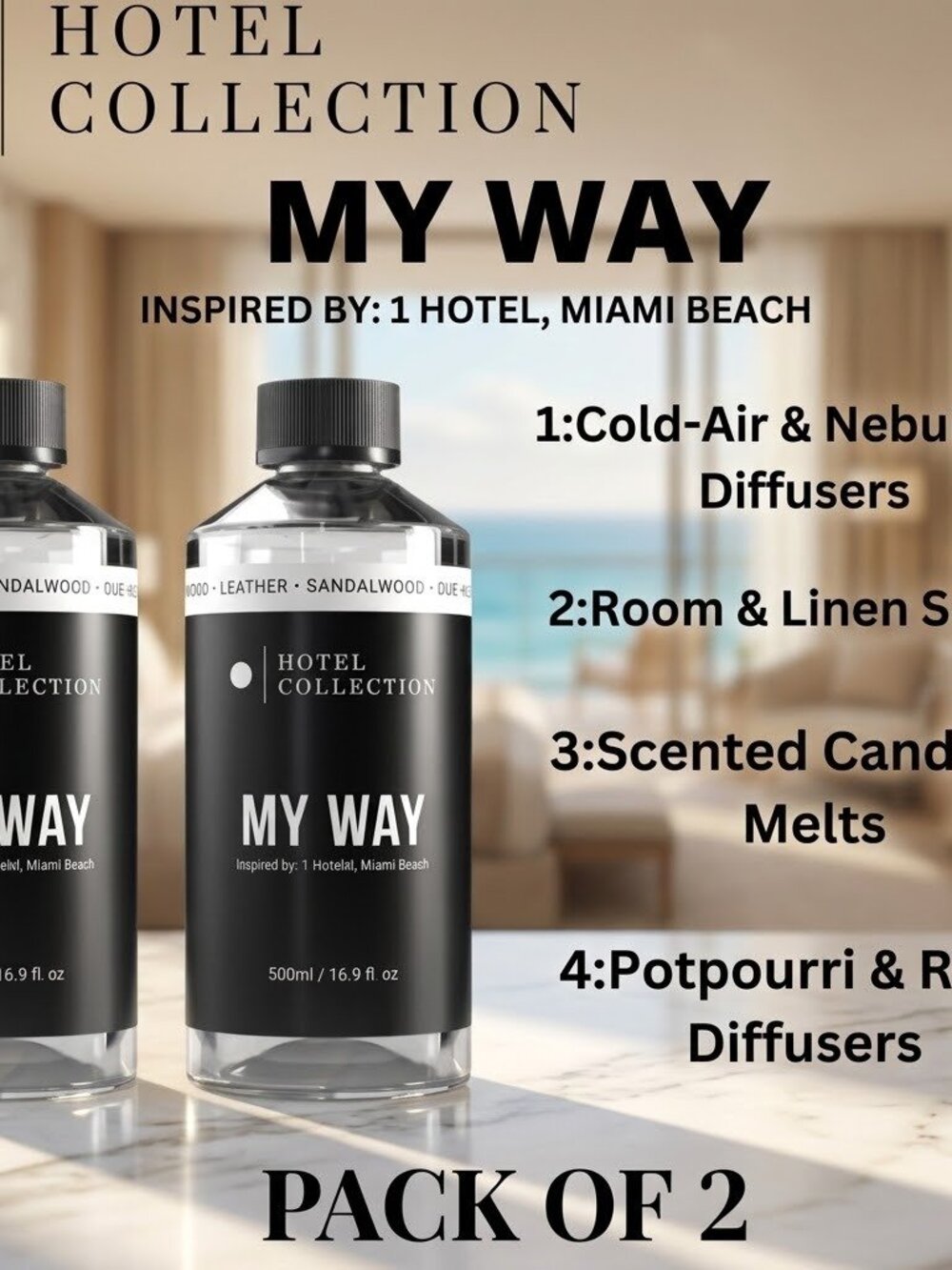 My Way 500ml Diffuser Oil Inspired By 1 Hotel Miami , Hotel Collection pack of 2